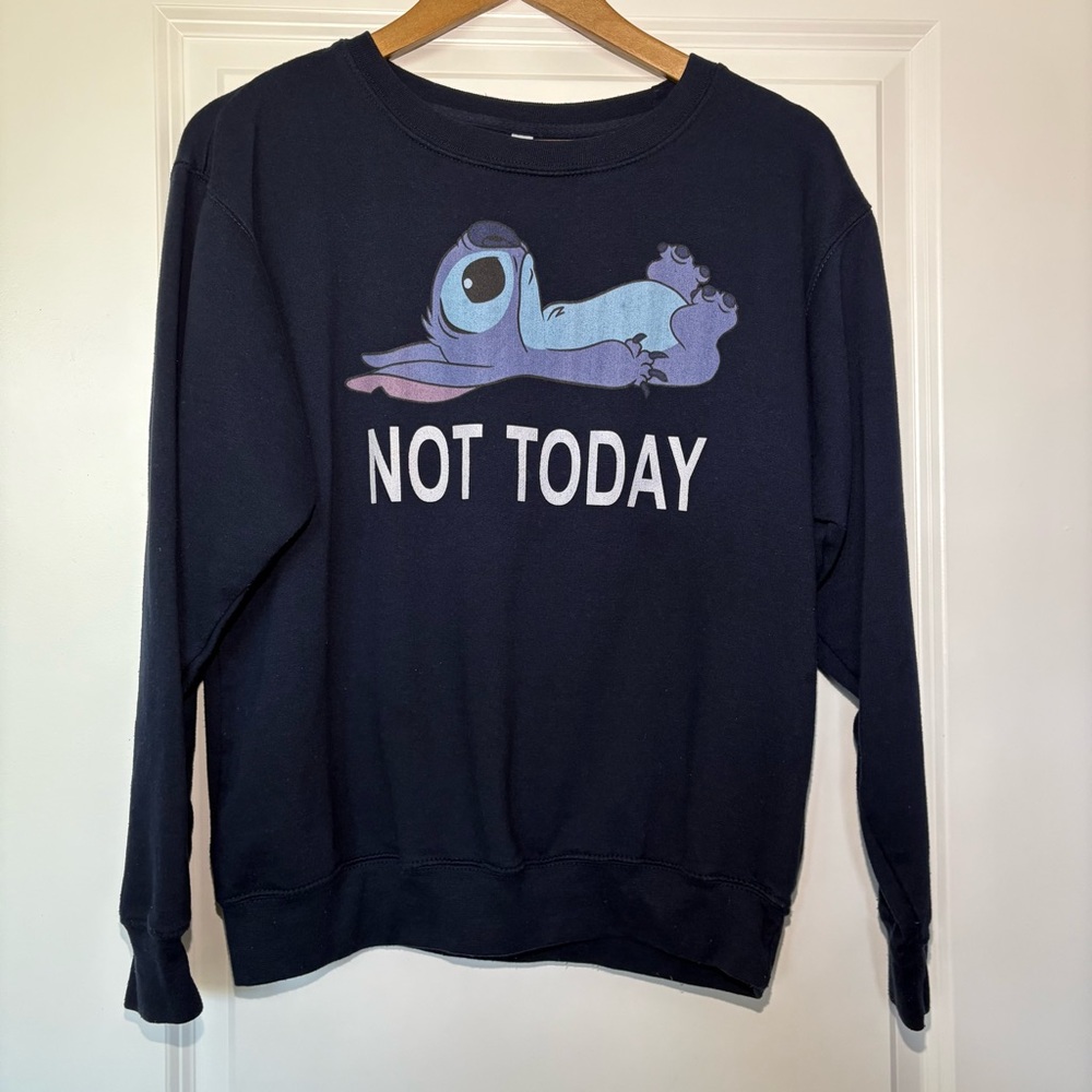 Disney Stitch “Not Today” Graphic Sweatshirt Navy Blue Medium